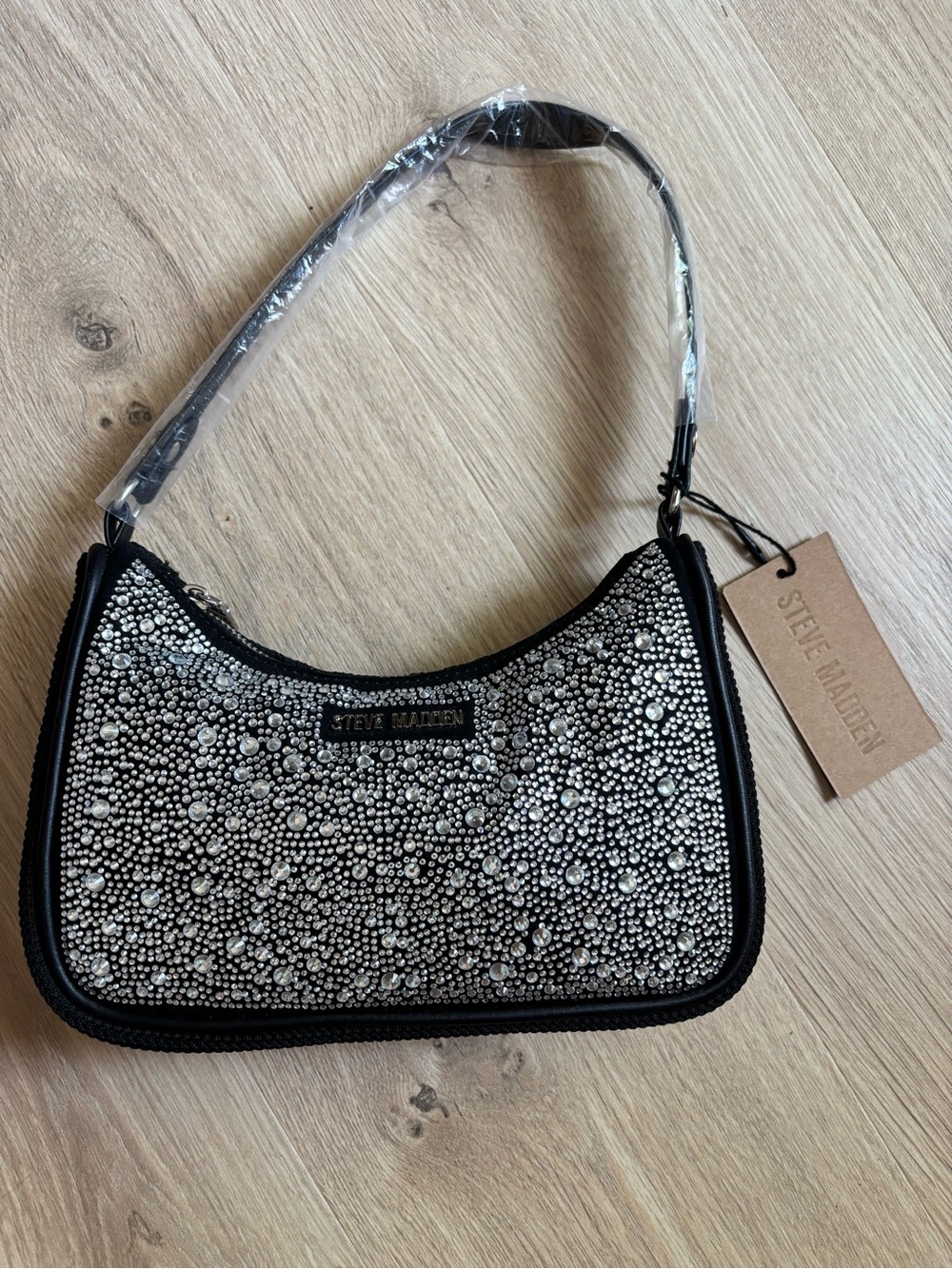 Steve Madden Black Crystal-Studded Shoulder Bag